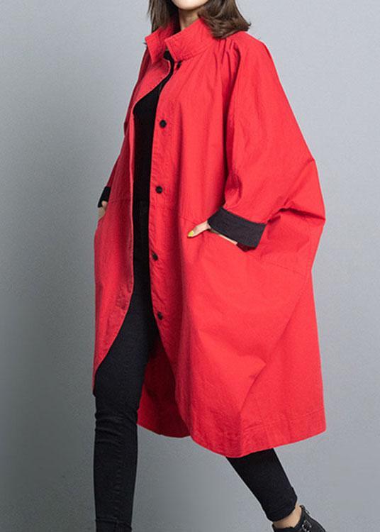 Fitted Red Loose Bat wing Sleeve Turtleneck Fall trench coats - Omychic