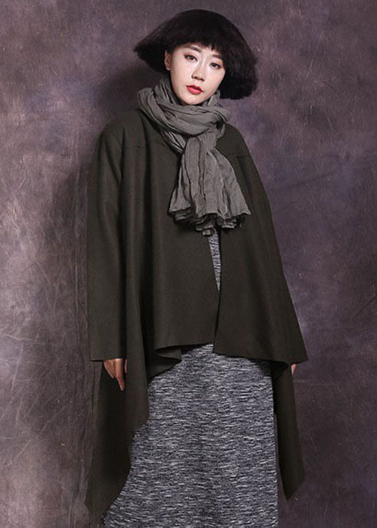 Fitted Tea Green Asymmetrical Solid Coat Spring