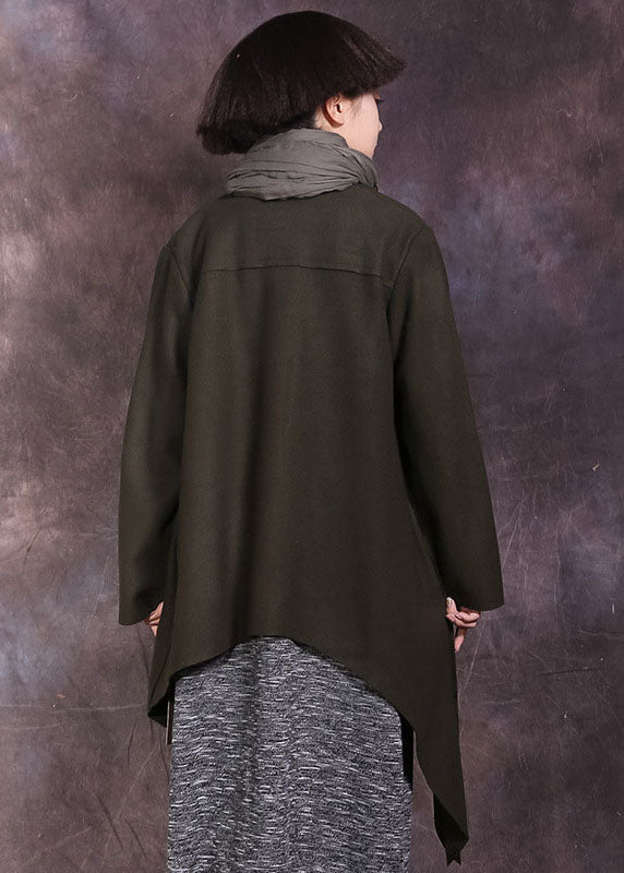 Fitted Tea Green Asymmetrical Solid Coat Spring