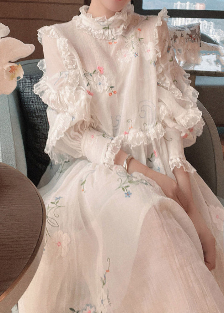 Fitted White Printed Floral Shirts And Maxi Skirts Two Pieces Set Spring