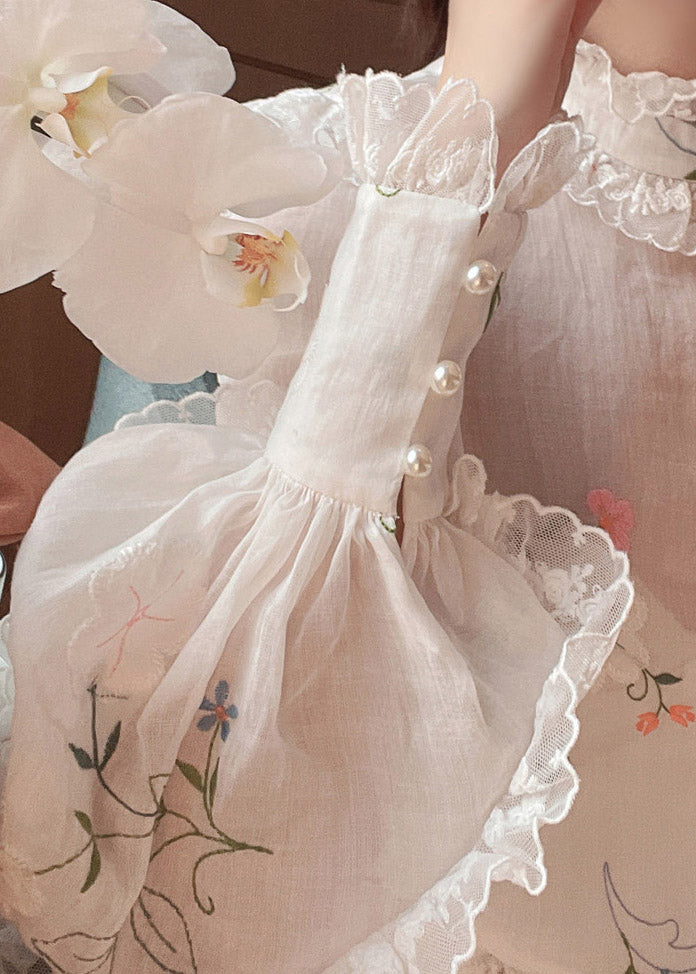 Fitted White Printed Floral Shirts And Maxi Skirts Two Pieces Set Spring