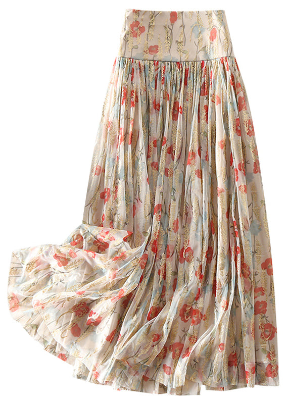 Fitted Zip Up Print Wrinkled Tulle Skirt