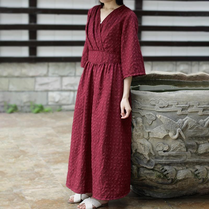 Unique Plus Size Flare Sleeve Plaid V-neck Lace Maxi Dress - Omychic