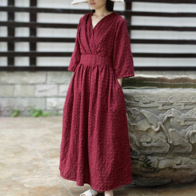 Unique Plus Size Flare Sleeve Plaid V-neck Lace Maxi Dress - Omychic