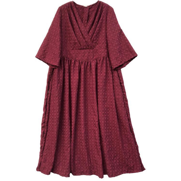 Unique Plus Size Flare Sleeve Plaid V-neck Lace Maxi Dress - Omychic