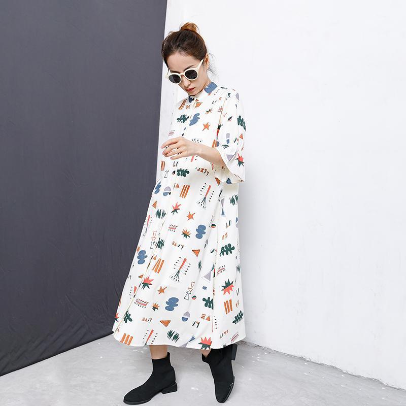 Flare Sleeve Printed Casual Loose Shirt Dress - Omychic