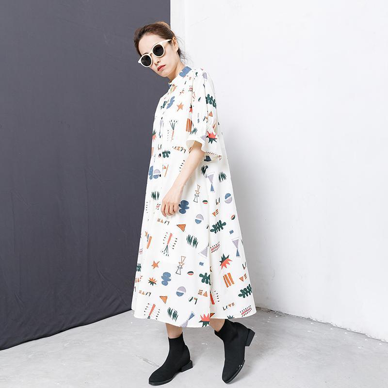 Flare Sleeve Printed Casual Loose Shirt Dress - Omychic