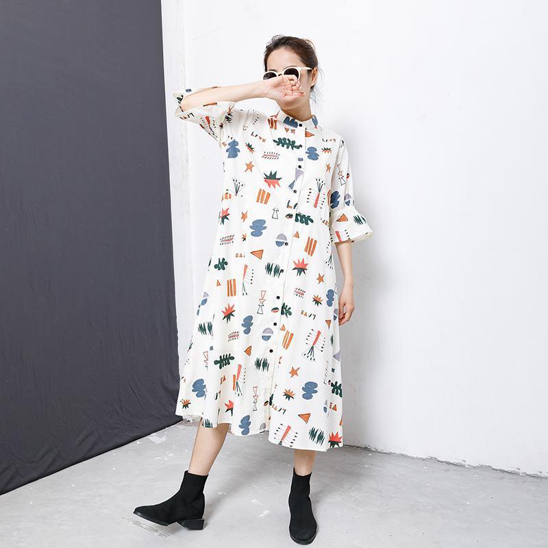 Flare Sleeve Printed Casual Loose Shirt Dress - Omychic