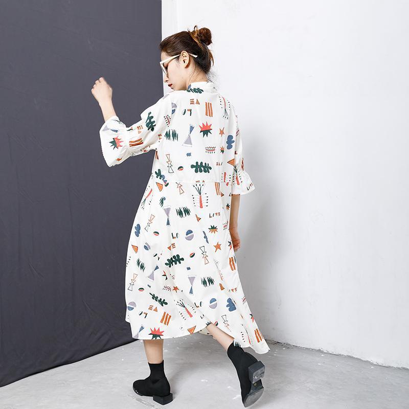 Flare Sleeve Printed Casual Loose Shirt Dress - Omychic