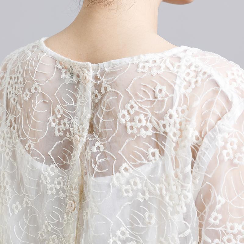Floral Embroidery Transparent Dress With Lining - Omychic