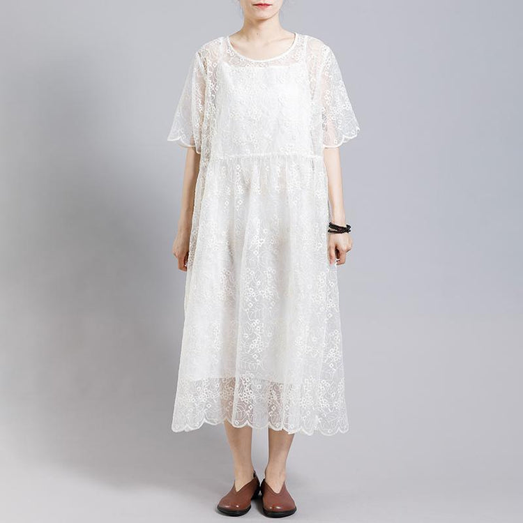 Floral Embroidery Transparent Dress With Lining - Omychic