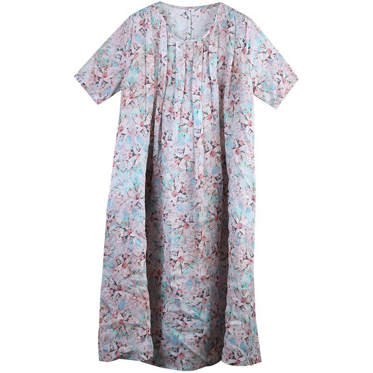 Floral Printed Pleated Short Sleeve Midi Dress - Omychic