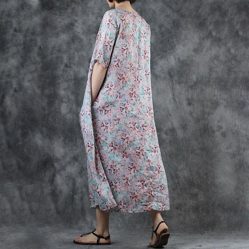 Floral Printed Pleated Short Sleeve Midi Dress - Omychic