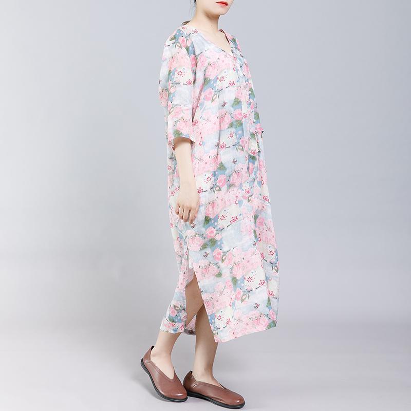 Floral Printed Split Chinese Style Midi Dress - Omychic