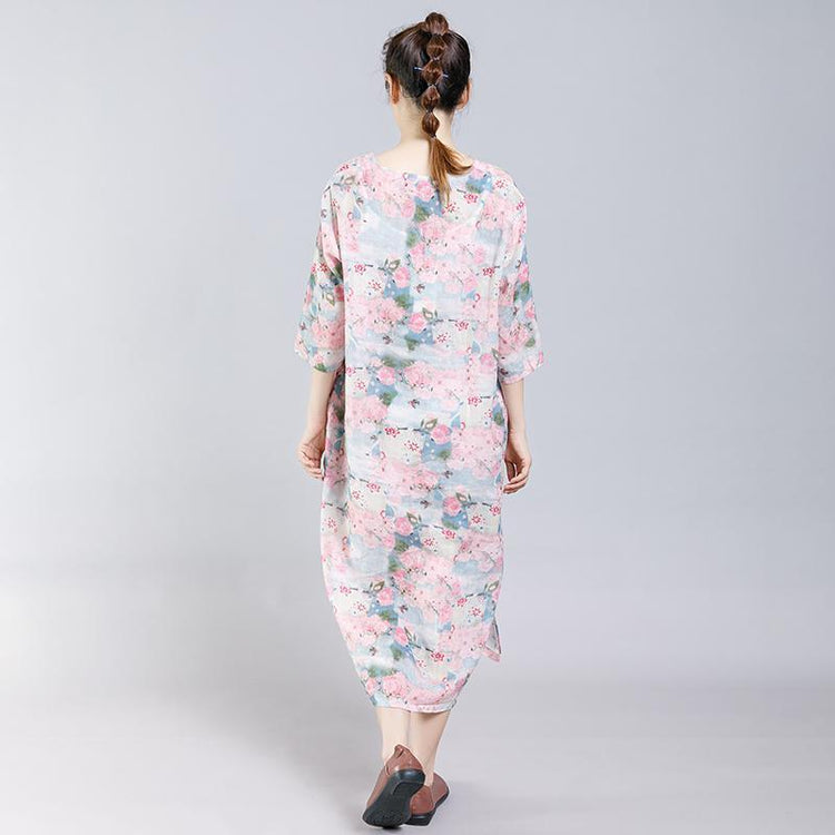 Floral Printed Split Chinese Style Midi Dress - Omychic