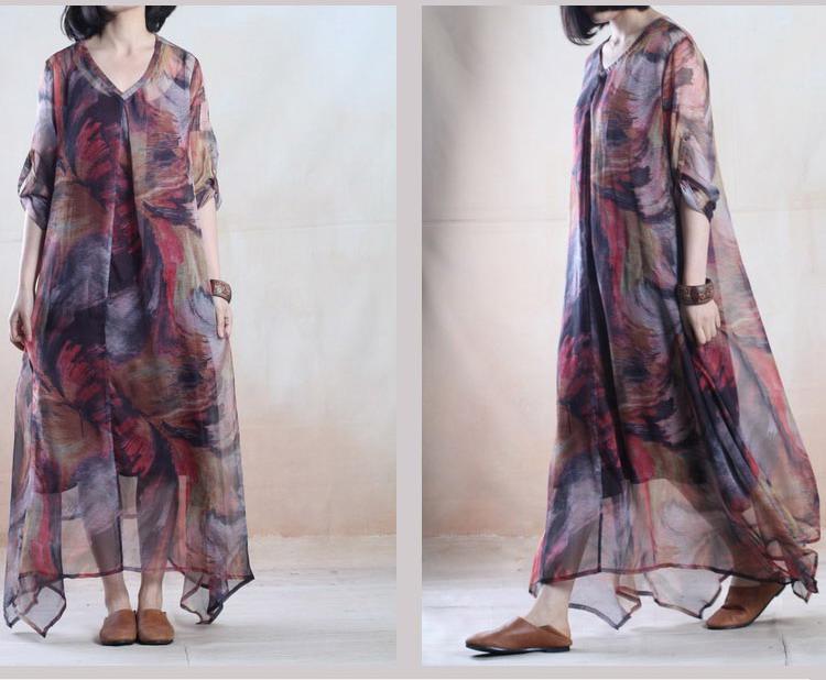 Floral summer maxi dress long chiffon dress plus size holiday party sundresses two pieces - Omychic