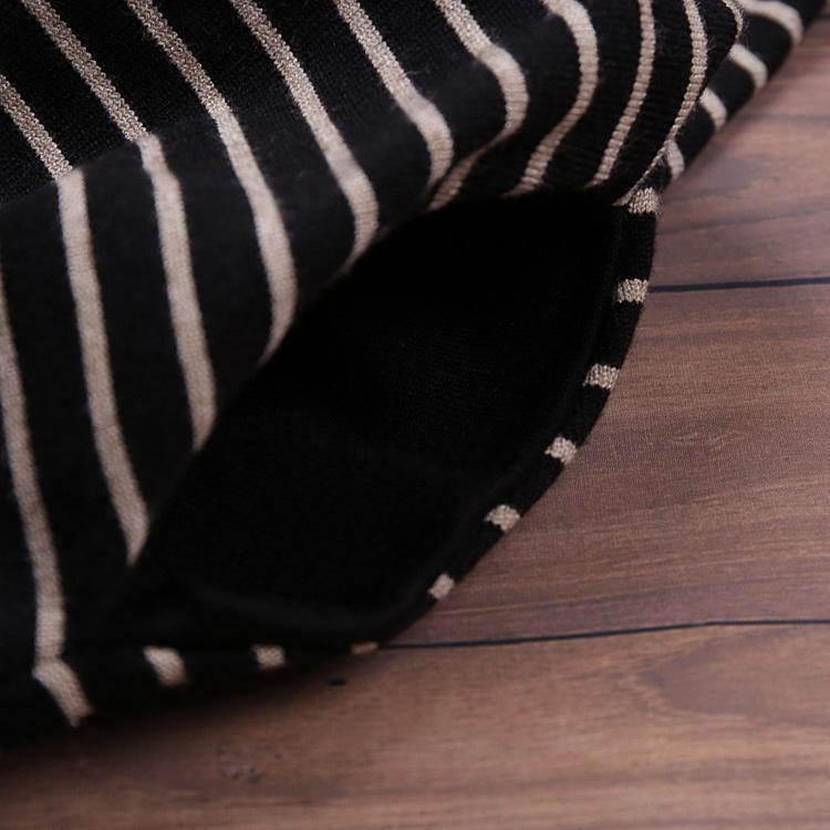 For Spring Sweater Wardrobes Vintage high neck pockets black striped DIY knitwear - Omychic