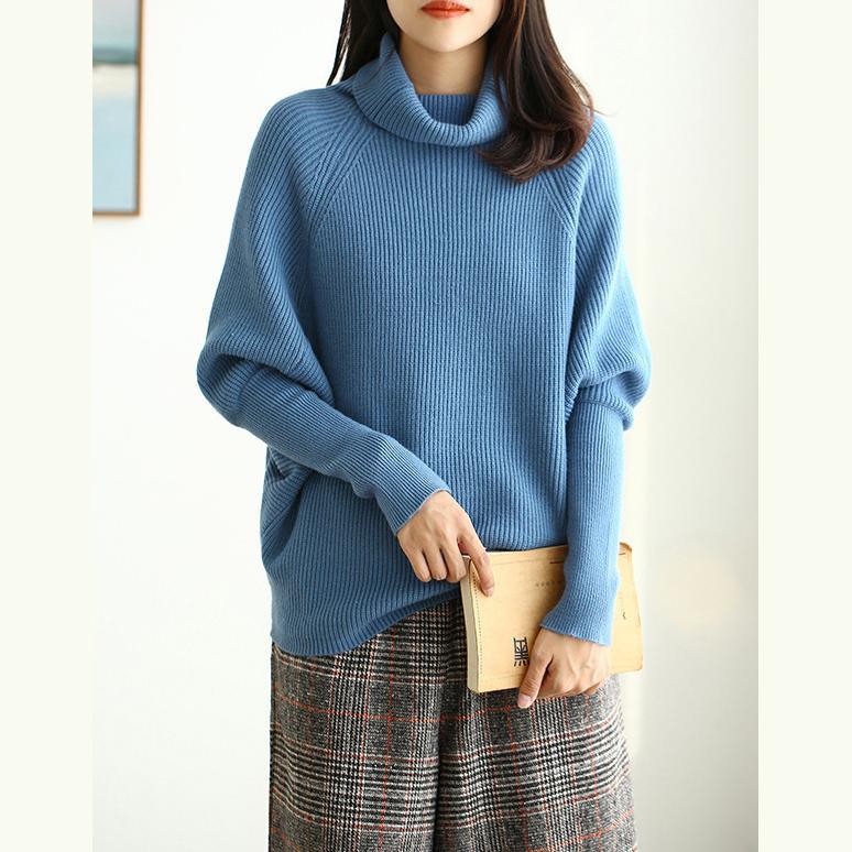 For Spring blue sweaters fall fashion high neck Batwing Sleeve knitted clothes - Omychic