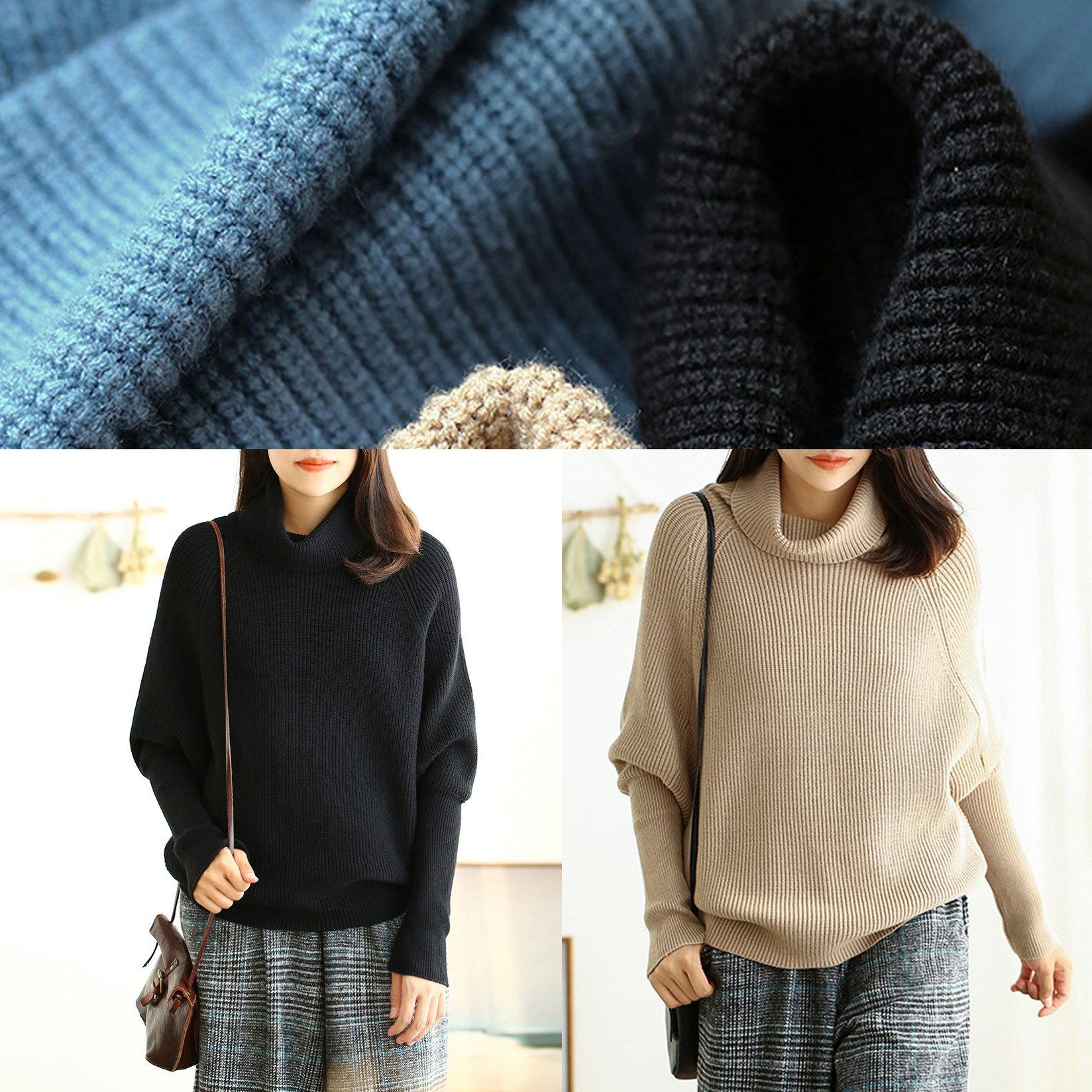 For Spring blue sweaters fall fashion high neck Batwing Sleeve knitted clothes - Omychic