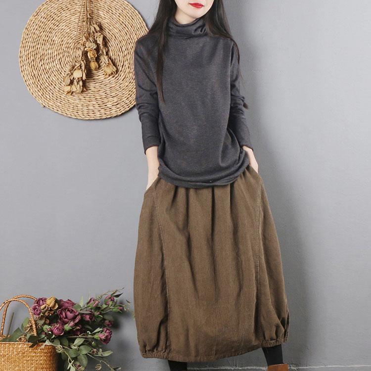 For Spring dark gray sweater tops high neck knitwear long sleeve - Omychic