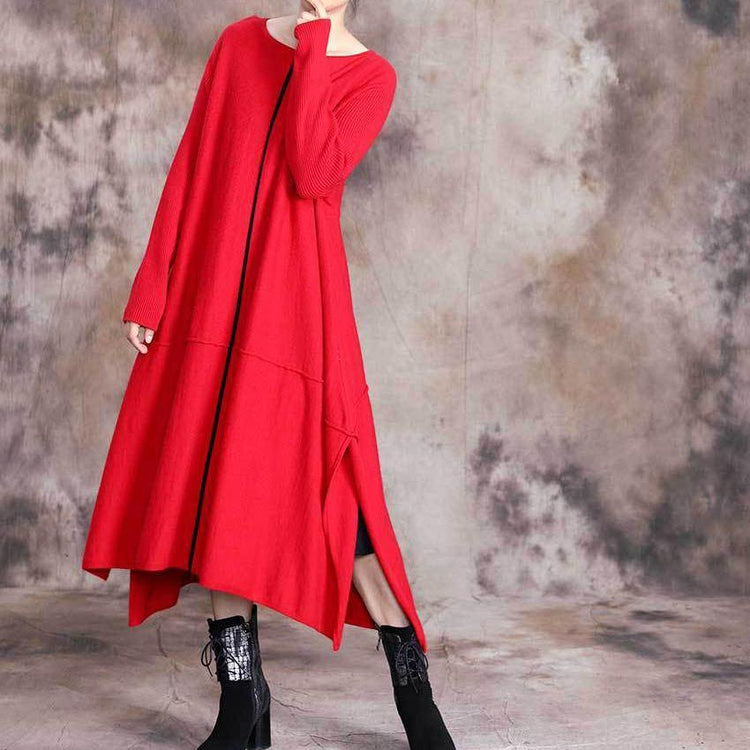 For Spring o neck asymmetric Sweater fall Wardrobes fashion red baggy knit dresses - Omychic