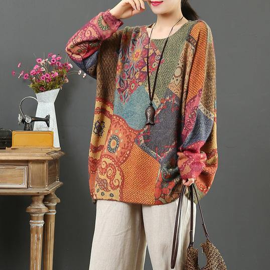 For Spring print one clothes wild casual o neck knitted blouse - Omychic