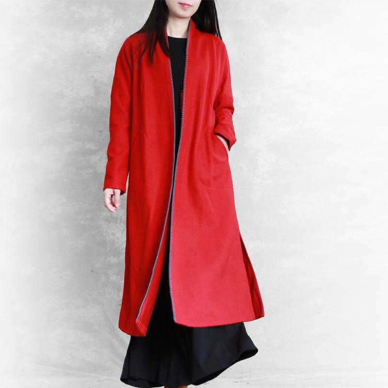 For Spring red plus size clothing sweaters pockets side open long coats - Omychic
