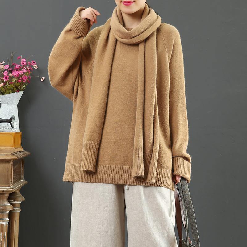 For Work brown clothes With scarf fall fashion thick sweaters - Omychic