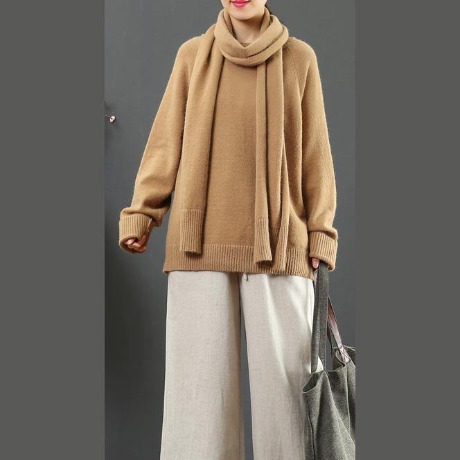 For Work brown clothes With scarf fall fashion thick sweaters - Omychic