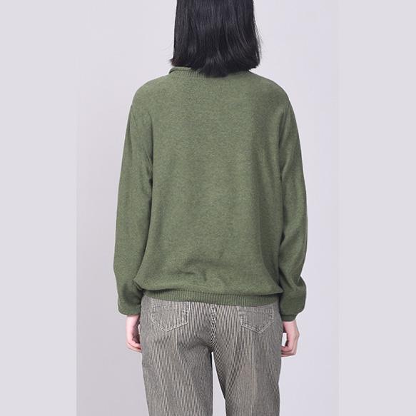 For Work green embroidery knitted pullover oversize v neckknit topspockets - Omychic