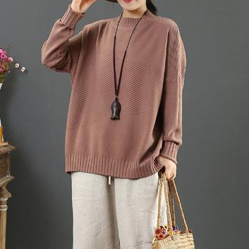For Work light pink knitted pullover winter Loose fitting half high neck knitted blouse - Omychic