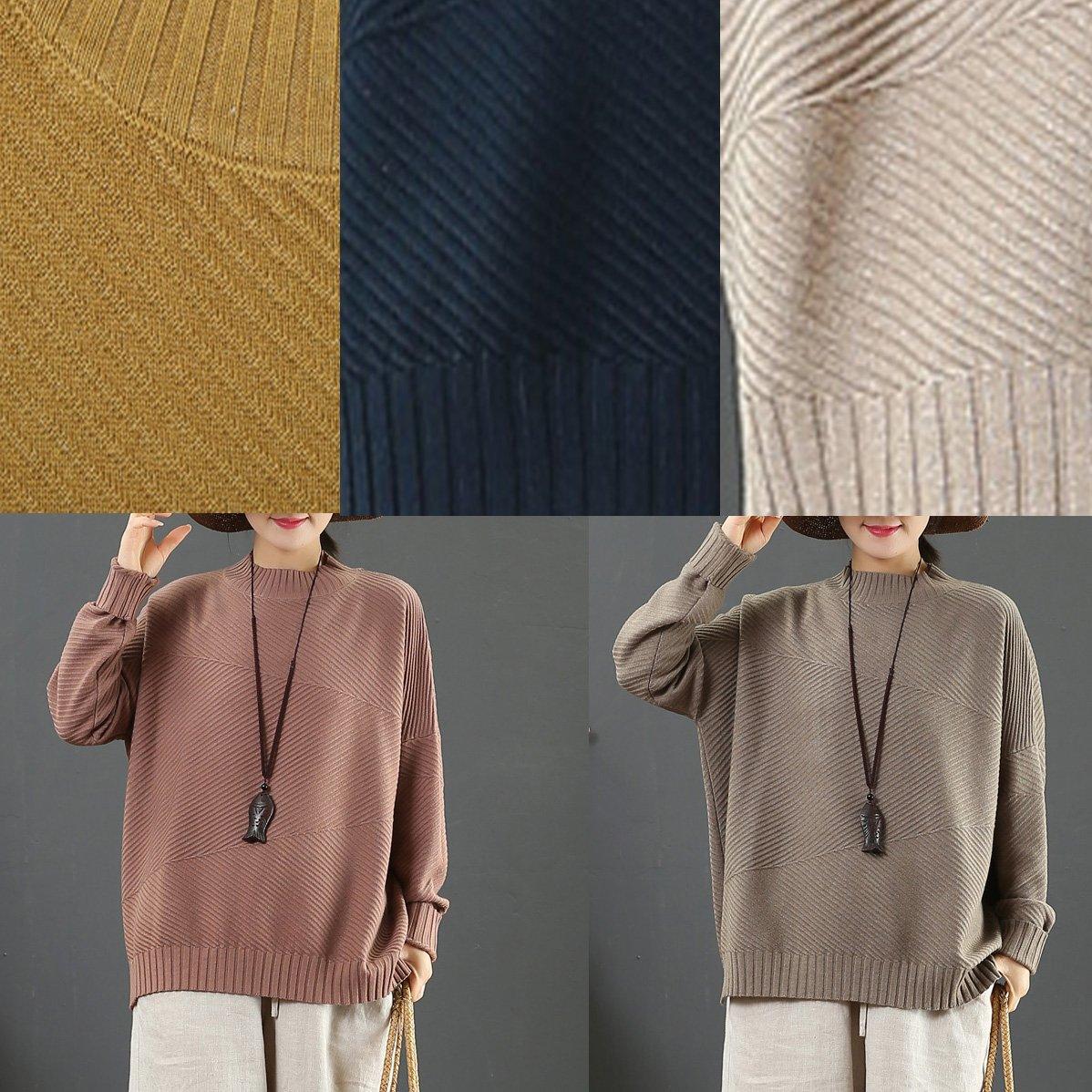For Work light pink knitted pullover winter Loose fitting half high neck knitted blouse - Omychic