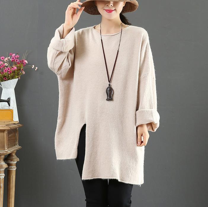 For Work nude clothes o neck fall fashion side open knit tops - Omychic