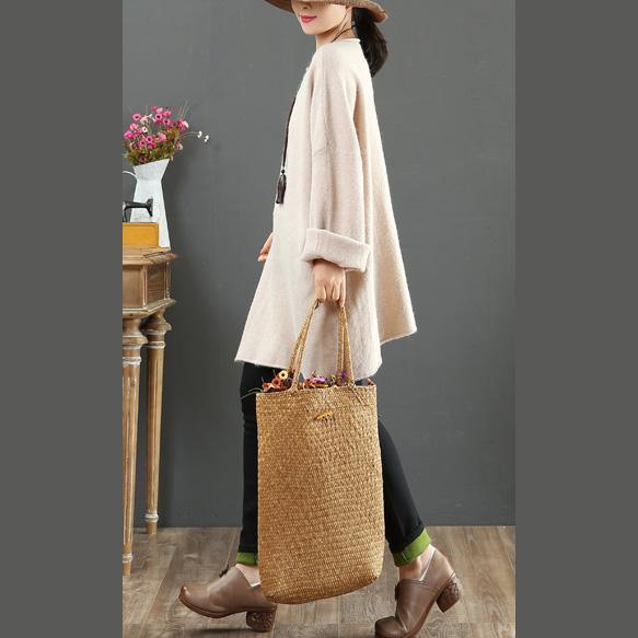 For Work nude clothes o neck fall fashion side open knit tops - Omychic