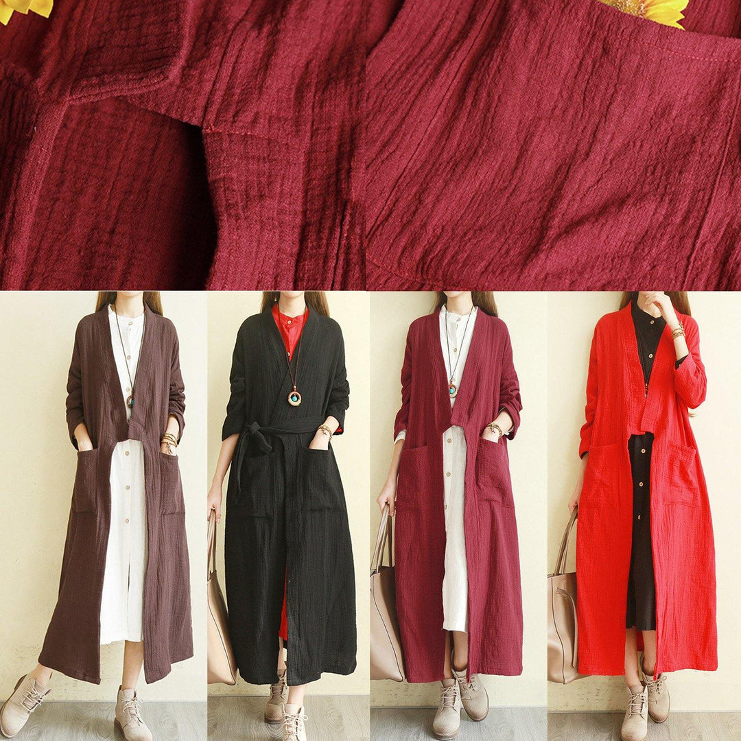 For Work red jackets fall fashion v neck coat patchwork - Omychic