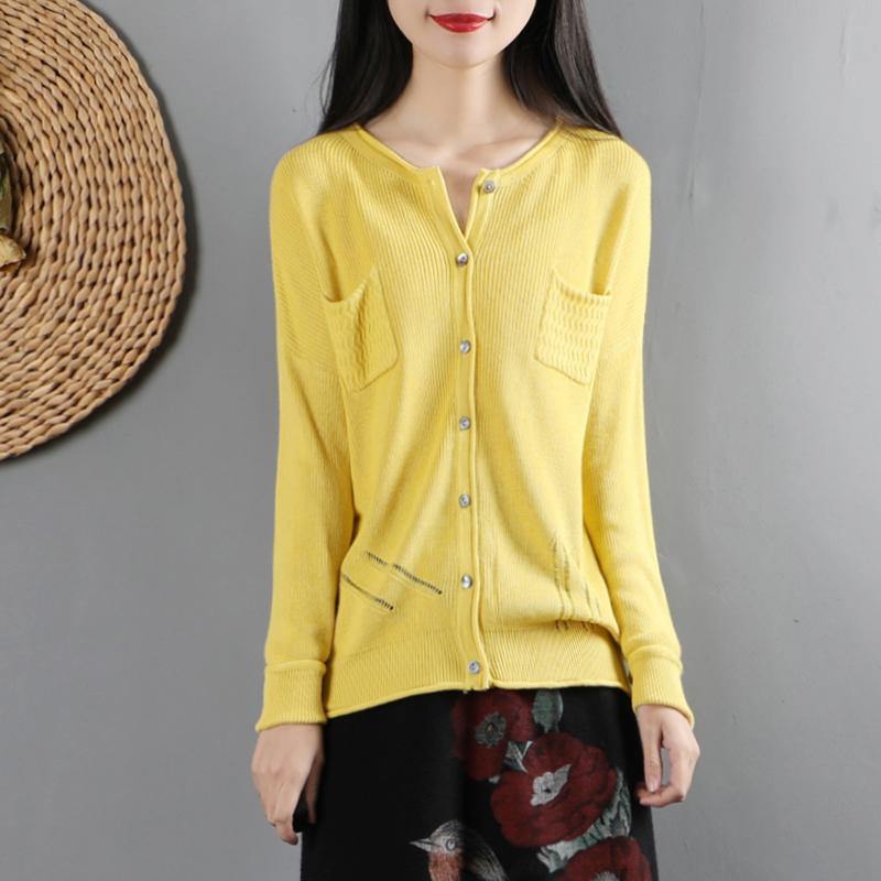 For Work yellow clothes For Women casual o neck knitwear long sleeve - Omychic
