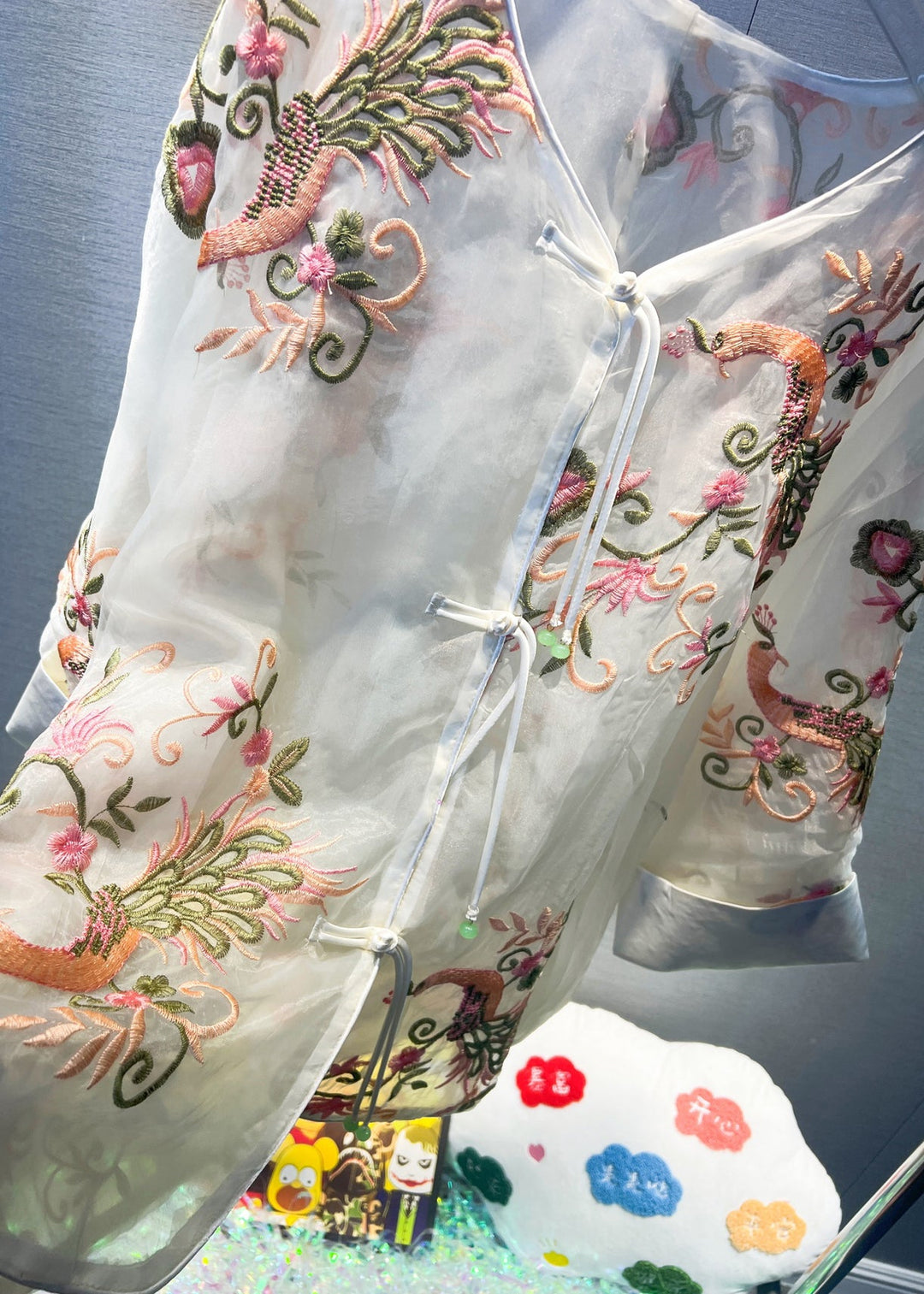 French Apricot Embroideried Button Patchwork Thin Tulle Tops Fall