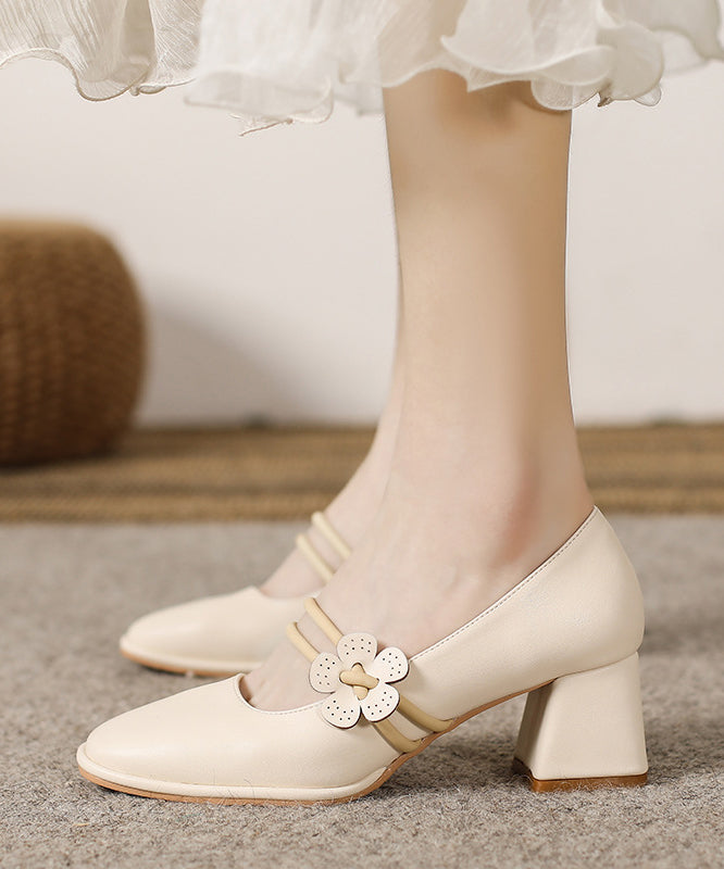 French Apricot One Word Buckle Floral Chunky Heel