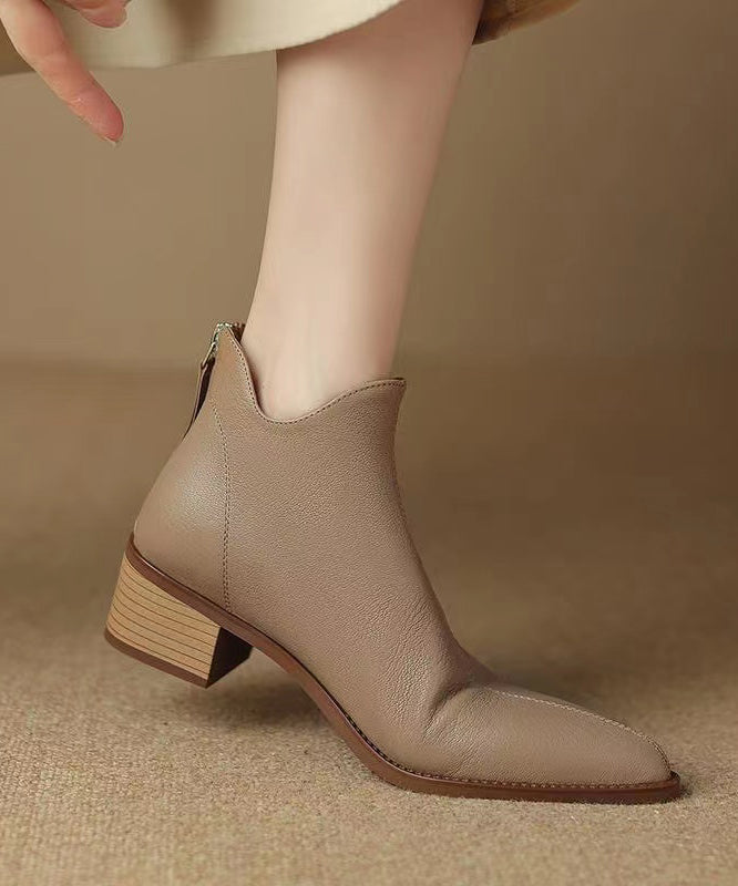 French Apricot Pointed Toe Chunky Ankle Boots