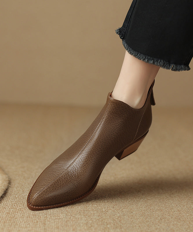 French Apricot Pointed Toe Chunky Ankle Boots