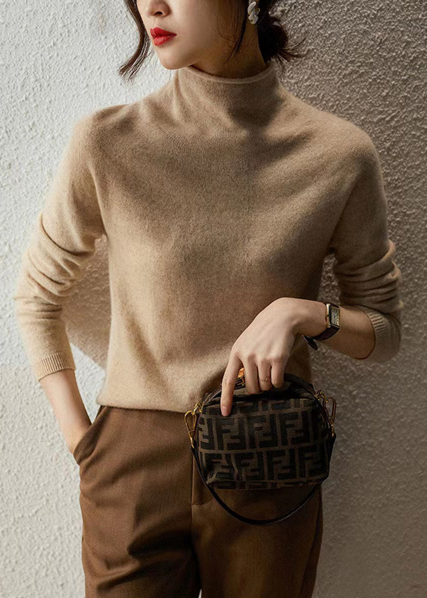 French Beige Hign Neck Warm Wool Sweaters Fall