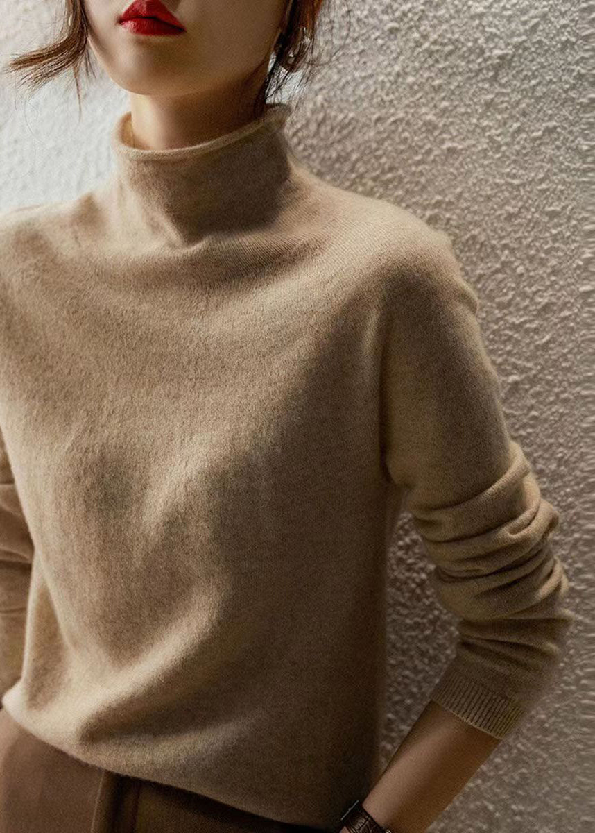 French Beige Hign Neck Warm Wool Sweaters Fall
