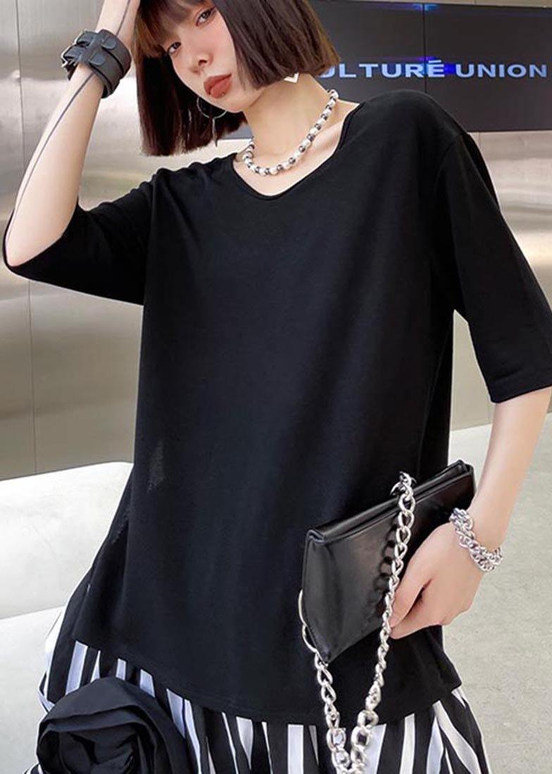 French Black Backless Short Sleeve Tops Summer - Omychic