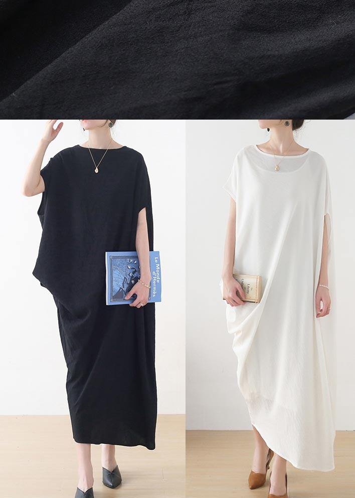 French Black Batwing Sleeve Summer Linen Dress - Omychic