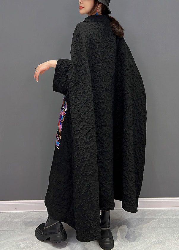 French Black Embroideried Wrinkled Dresses Gown Batwing Sleeve