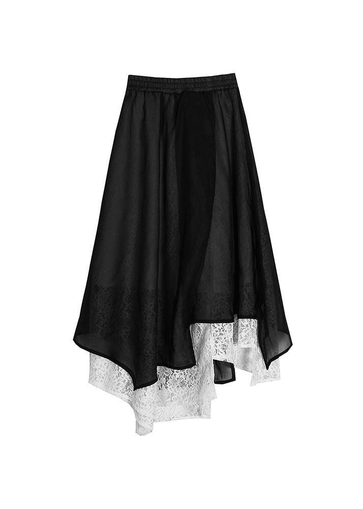 French Black Hollow Out asymmetrical design Summer Skirts - Omychic