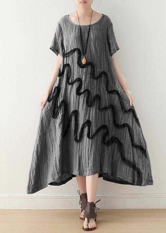 French Black Loose Linen Summer Dresses - Omychic