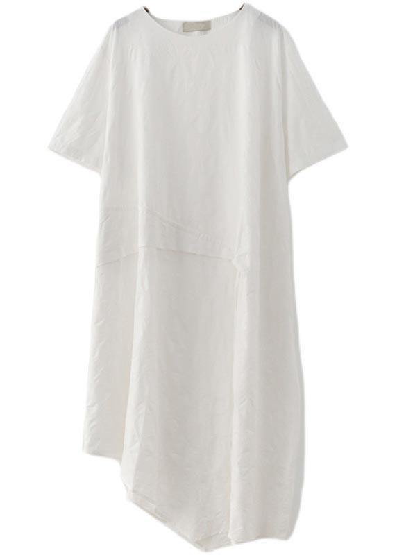 French Black O-Neck Cinched Long Summer Linen Dress - Omychic