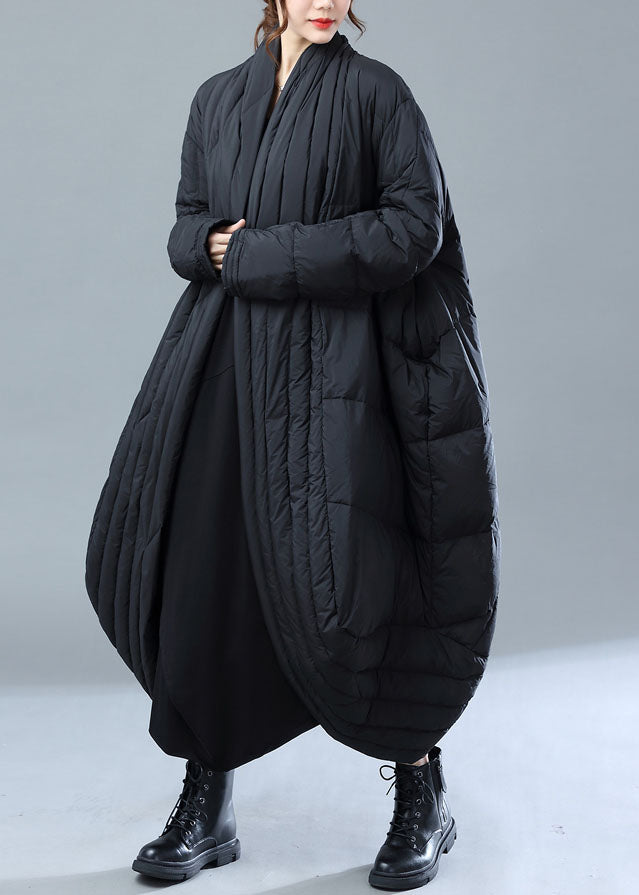 French Black Oversized Pockets Duck Down Witner Coat
