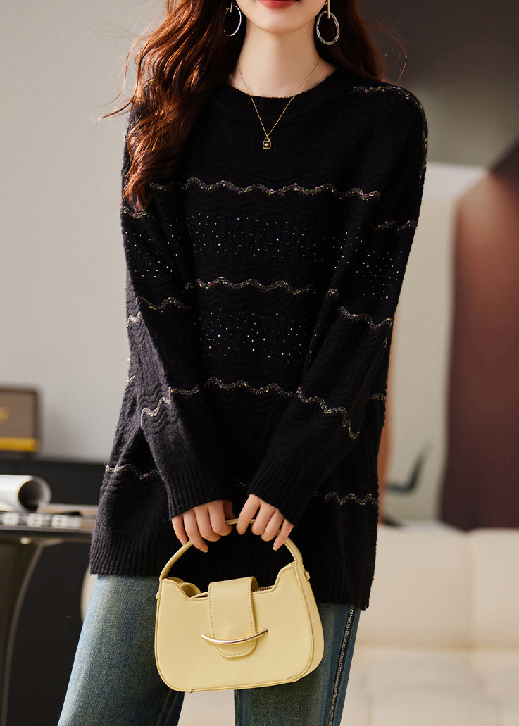 French Black Oversized Thick Knit Short Sweater Winter